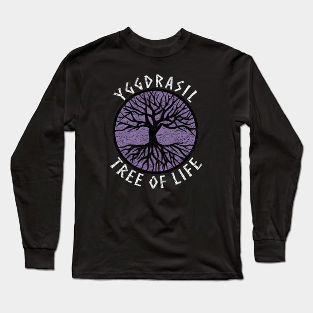 Tree of Life Yggdrasil Purple Valhalla Vikings Grunge Distressed Long Sleeve T-Shirt by vikki182@hotmail.co.uk